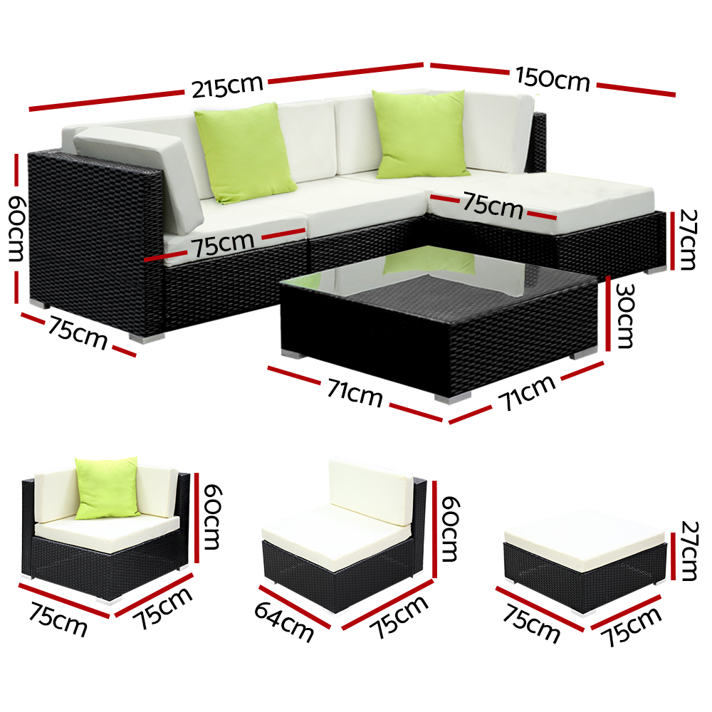 Gardeon Sofa Set with Storage Cover Outdoor Furniture Wicker – 1 x Single Sofa + 2 x Corner Sofa + 1 x Table + 1 x Ottoman + 1 x storage cover