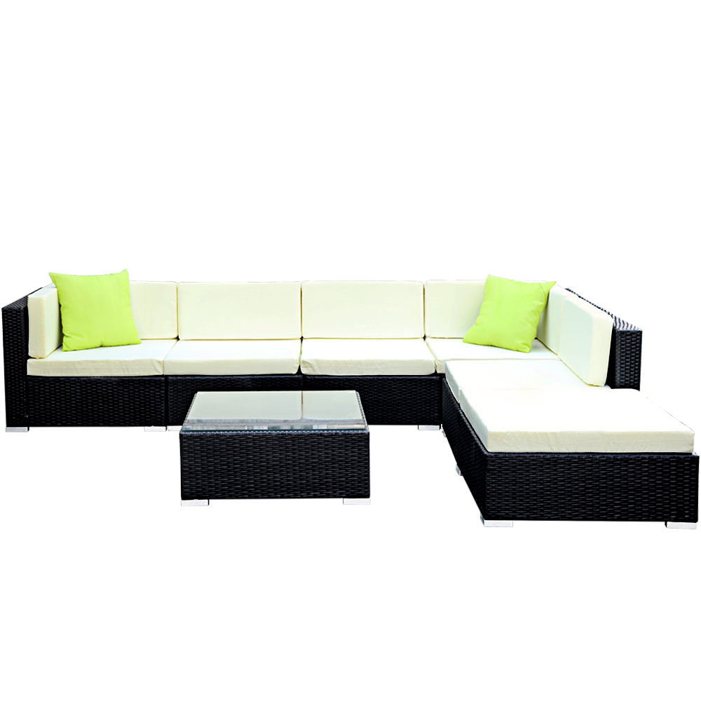 Gardeon Sofa Set with Storage Cover Outdoor Furniture Wicker – 3 x Single Sofa + 2 x Corner Sofa + 1 x Table + 1 x Ottoman
