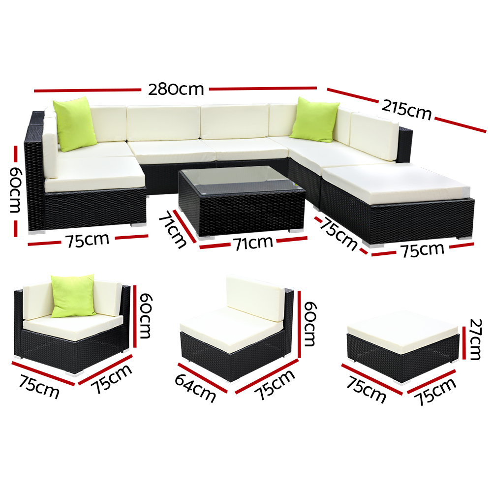 Gardeon Sofa Set with Storage Cover Outdoor Furniture Wicker – 4 x Single Sofa + 2 x Corner Sofa + 1 x Table + 1 x Ottoman + 1 x storage cover