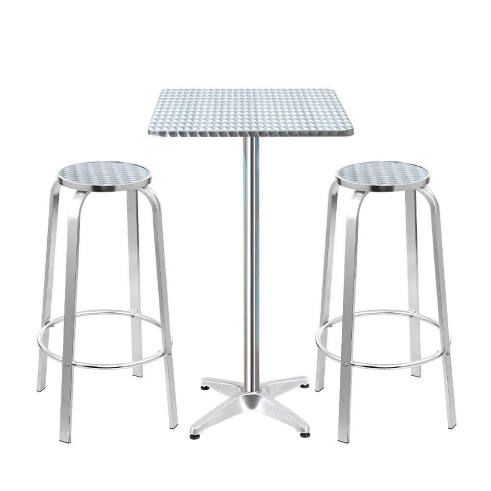 Gardeon Outdoor Bistro Set Bar Table Stools Adjustable Aluminium Cafe 3PC – Square