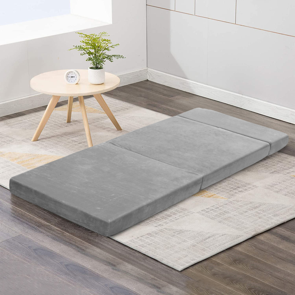 Giselle Bedding Folding Foam Mattress Portable Bed Mat Velvet – Light Grey, SINGLE