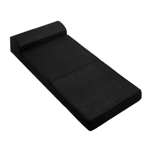 Barnoldswick Bedding Folding Foam Mattress Portable Sofa Bed Mat Air Mesh Fabric Black