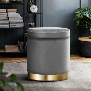 Artiss Ottoman Foot Stool with Storage Round Velvet Foot Rest Pouffe Footstool – Charcoal Grey
