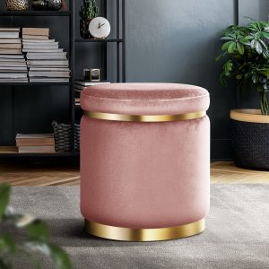 Artiss Round Velvet Ottoman Foot Stool Foot Rest Pouffe Padded Seat Footstool – Pink