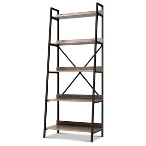 Artiss Bookshelf Metal Bookcase Bookshelves Oak Book Shelf Display Storage – 5 Tier