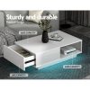 Artiss Coffee Table LED Lights High Gloss Storage Drawer Modern Furniture – White