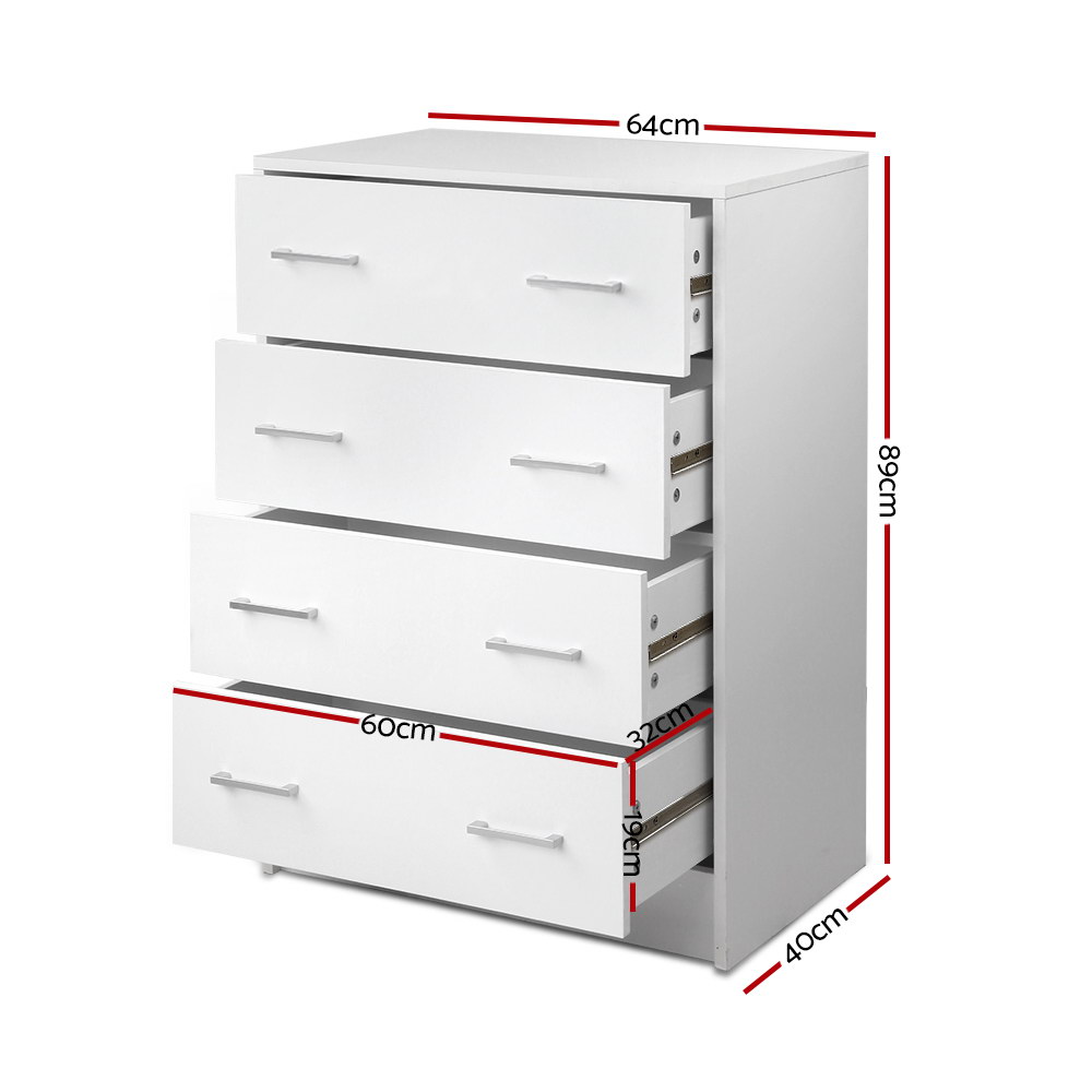 Tallboy 4 Drawers Storage Cabinet – White