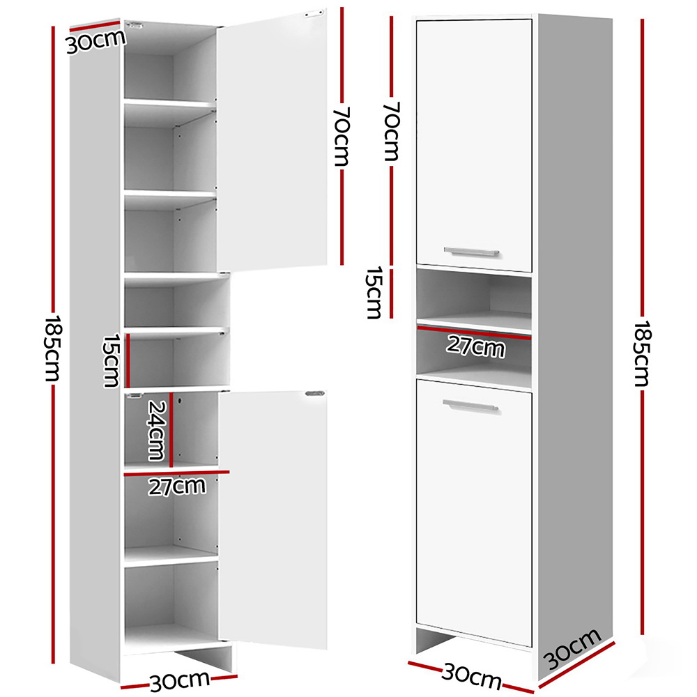 Artiss 185cm Bathroom Cabinet Tallboy Furniture Toilet Storage Laundry Cupboard – White