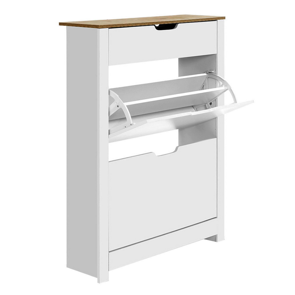 Shoe Cabinet Rack Storage Organiser Cupboard Shelf Drawer 16 Pairs White
