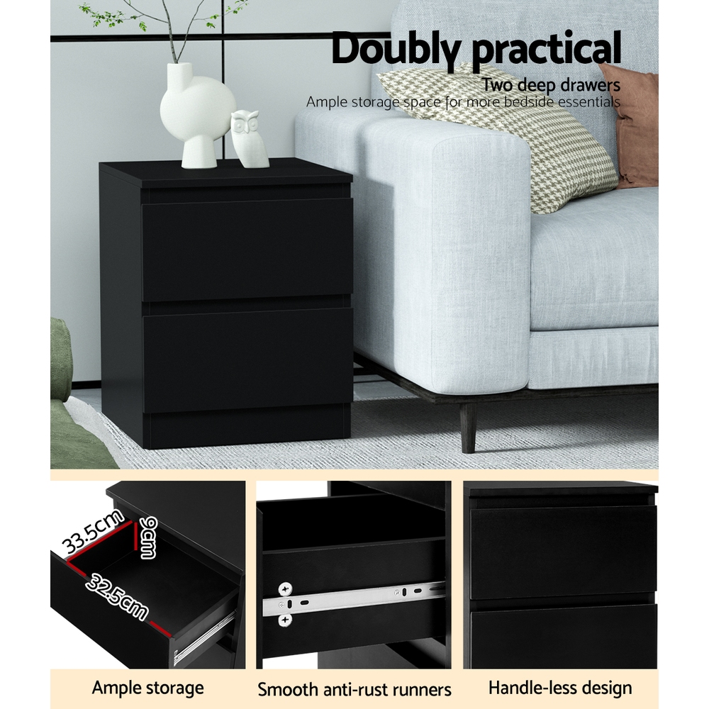 Artiss Bedside Tables Drawers Side Table Bedroom Furniture Nightstand Lamp – Black