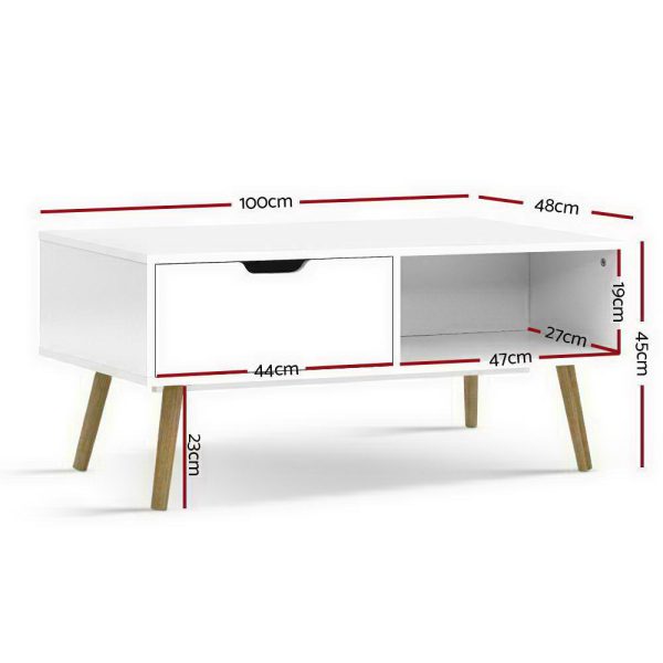 Coffee Table Storage Drawer White Larin