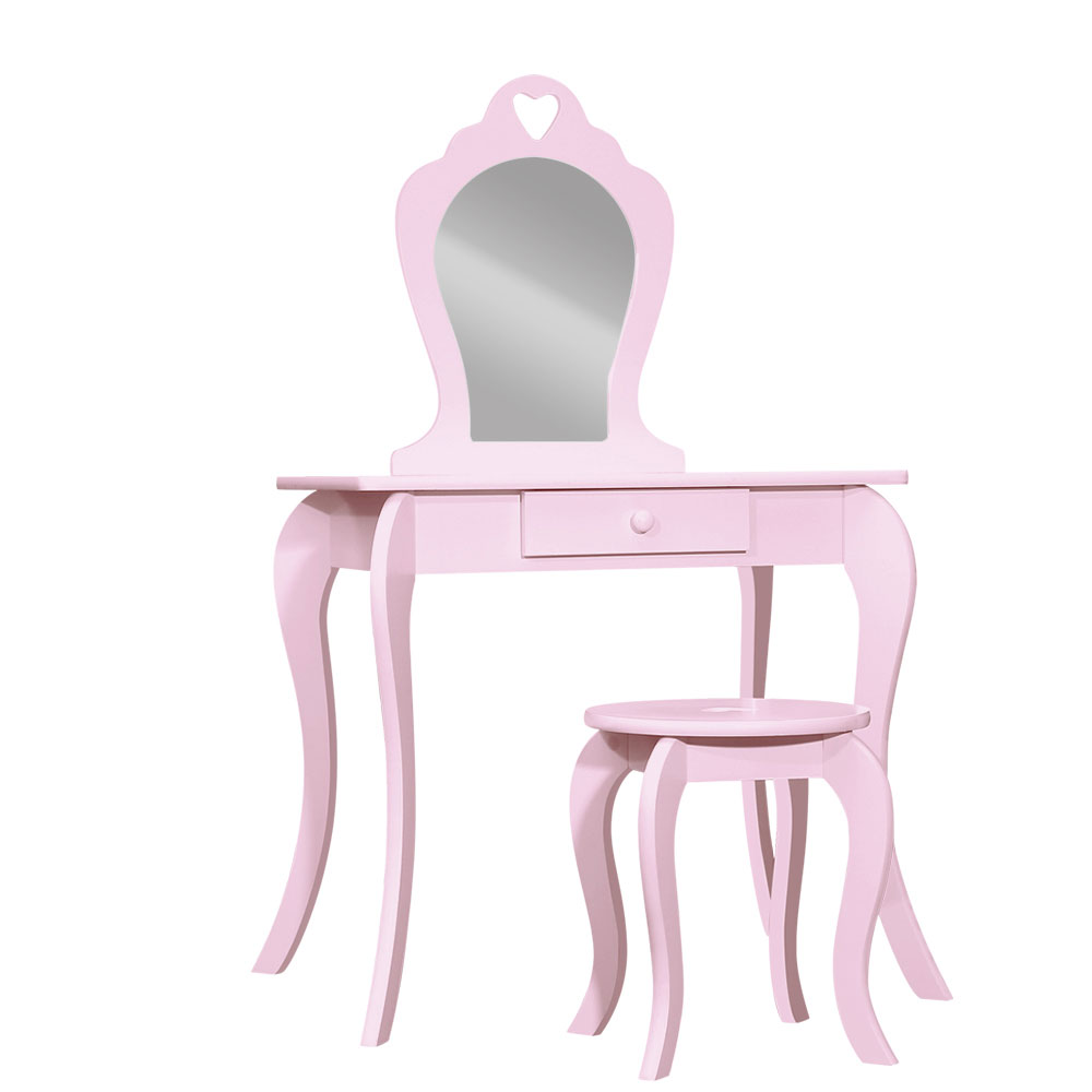 Pink Kids Vanity Dressing Table Stool Set Mirror Princess Children Makeup