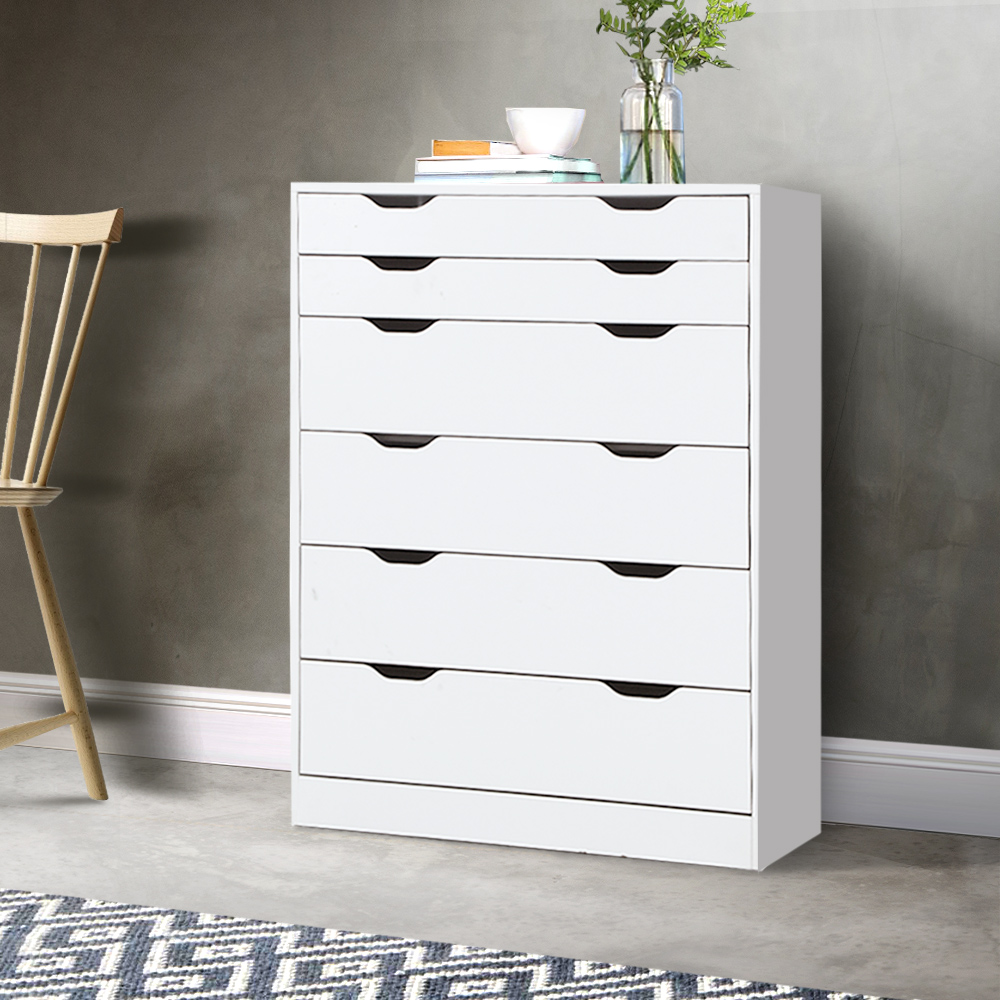 Artiss 6 Chest of Drawers Tallboy Dresser Table Storage Cabinet Bedroom – White