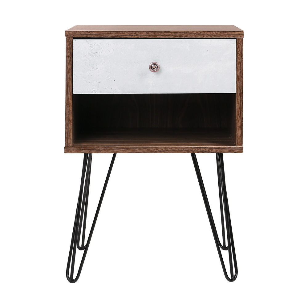 Bedside Table with Drawer – Grey & Walnut