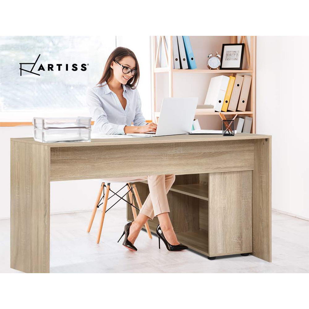 Artiss Office Computer Desk Corner Study Table Workstation Bookcase Storage – Oak