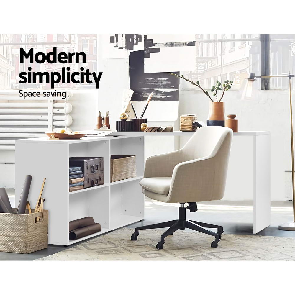 Artiss Office Computer Desk Corner Study Table Workstation Bookcase Storage – White