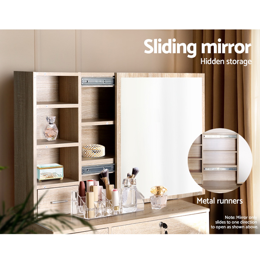 Artiss Dressing Table Stool Set Slide Mirror Makeup Vanity Desk Chair Drawer – Oak