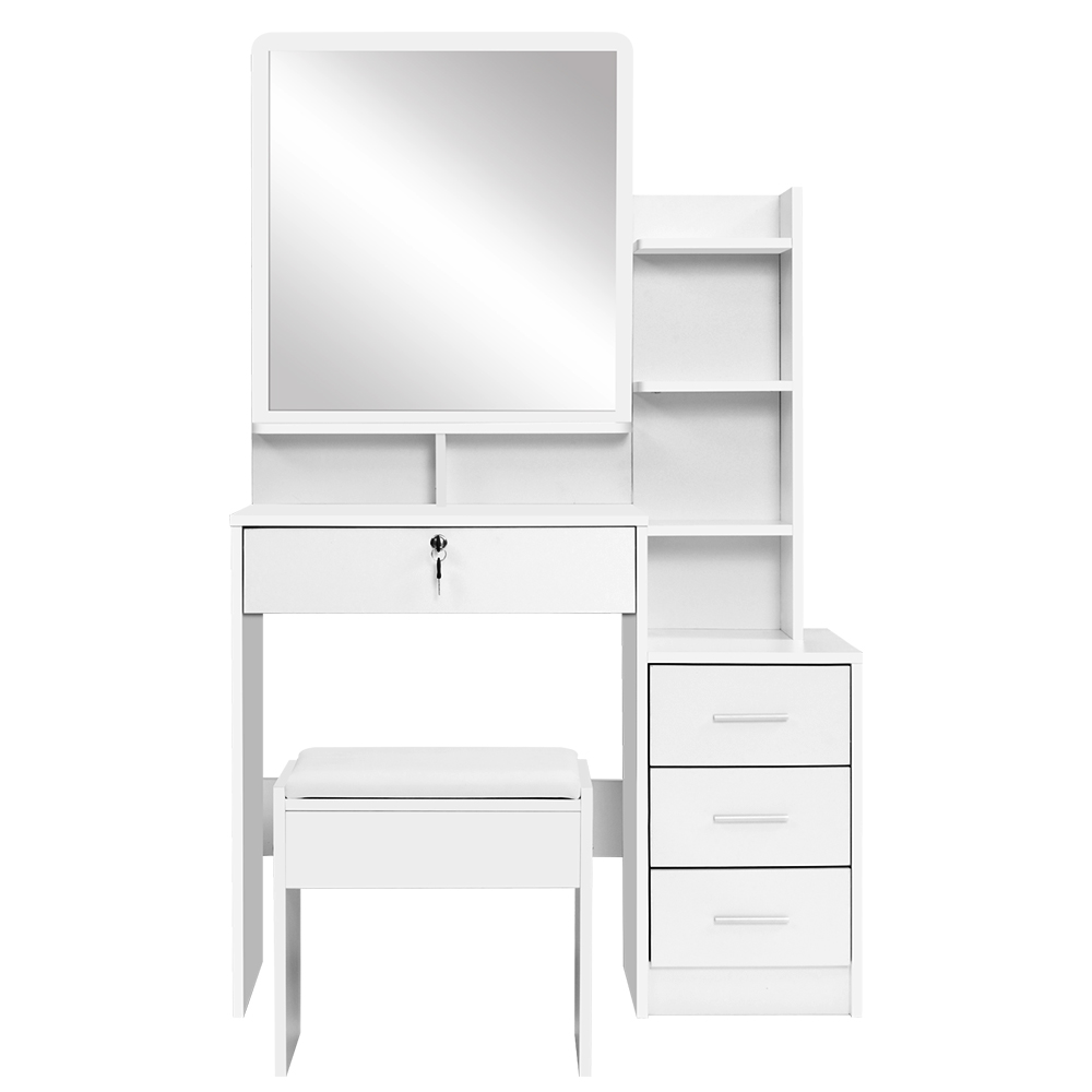 Artiss Dressing Table Mirror Stool Set Vanity Makeup Desk Organizer Drawer – White