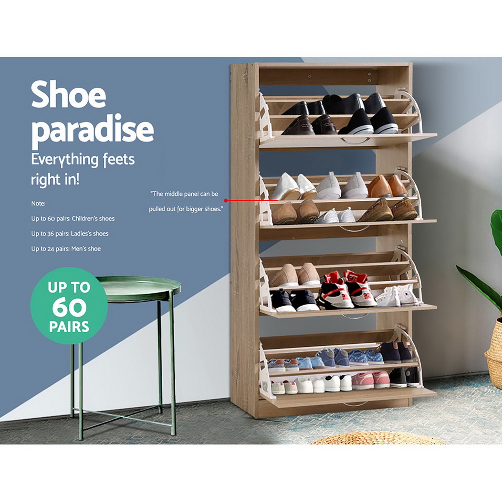 Artiss Shoe Cabinet Shoes Storage Rack Organiser 60 Pairs Shelf Drawer – Oak