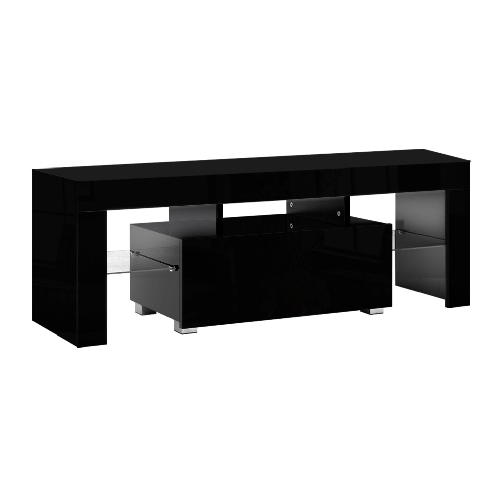 Artiss TV Cabinet Entertainment Unit Stand RGB LED Gloss Furniture 130cm – Black