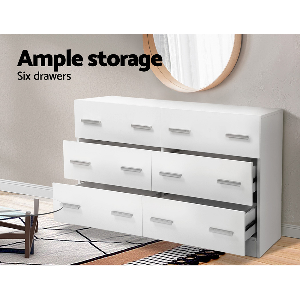 Artiss 6 Chest of Drawers Cabinet Dresser Table Tallboy Lowboy Storage Wood – White