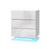 Artiss Bedside Tables Side Table Drawers RGB LED High Gloss Nightstand – White, Model 2