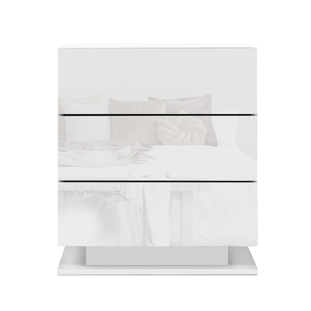 Artiss Bedside Tables Side Table Drawers RGB LED High Gloss Nightstand – White, Model 2
