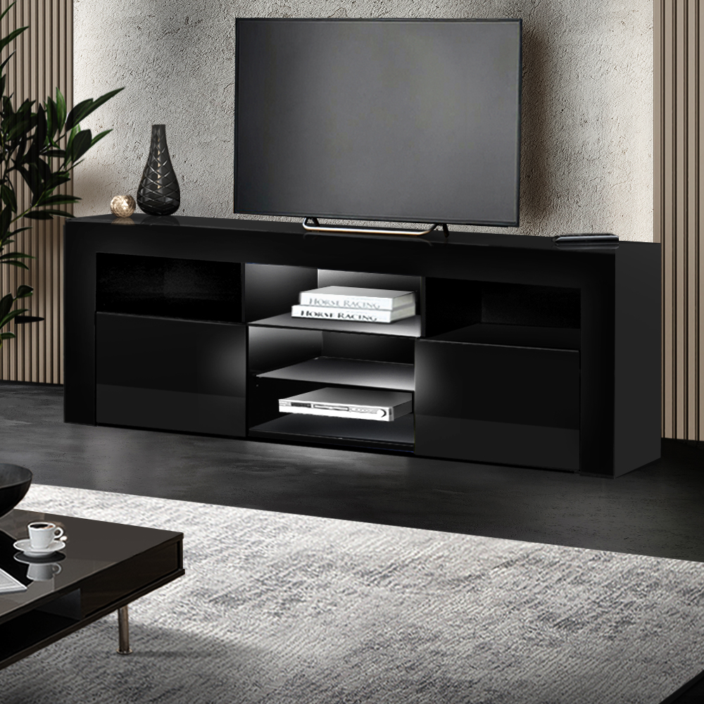 Artiss TV Cabinet Entertainment Unit Stand RGB LED Gloss Furniture 160cm – Black