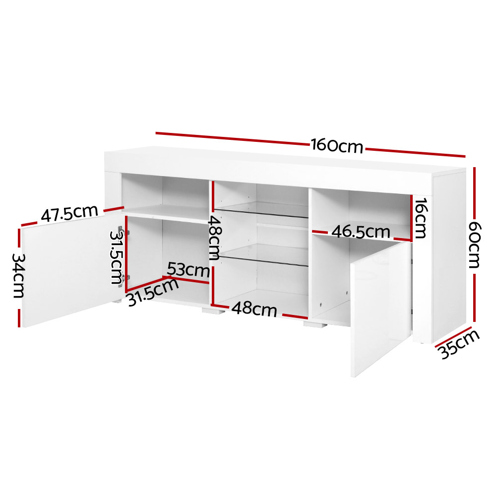 Artiss TV Cabinet Entertainment Unit Stand RGB LED Gloss Furniture 160cm – White
