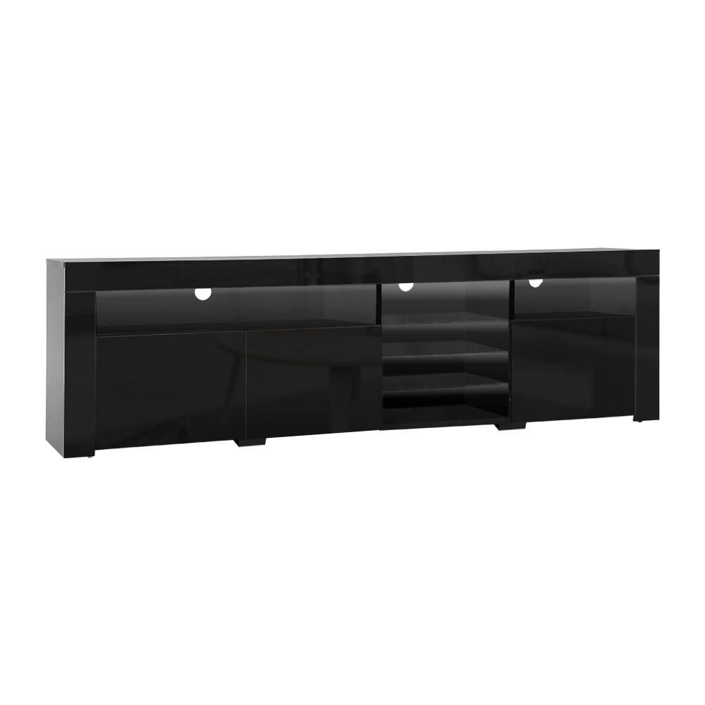 Artiss TV Cabinet Entertainment Unit Stand RGB LED Gloss 3 Doors 180cm – Black