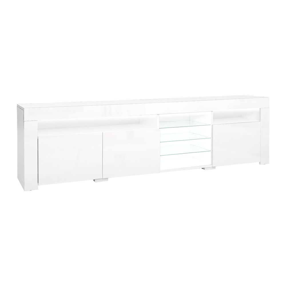 Artiss TV Cabinet Entertainment Unit Stand RGB LED Gloss 3 Doors 180cm – White