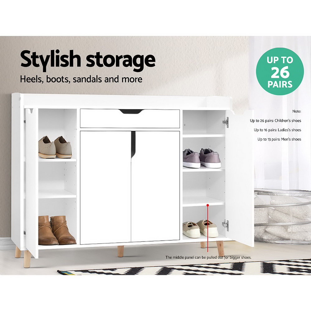 Artiss Shoe Cabinet Shoes Storage Rack 120cm Organiser Drawer Cupboard Wood – White