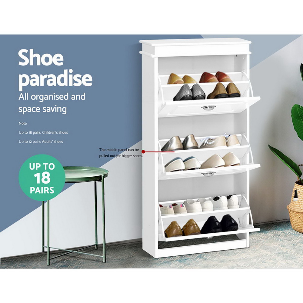Shoe Cabinet Shoes Storage Rack White Organiser Shelf Cupboard 18 Pairs Drawer