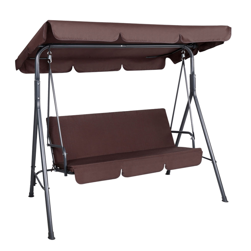 Gardeon Outdoor Swing Chair Hammock 3 Seater Garden Canopy Bench Seat Backyard – Brown