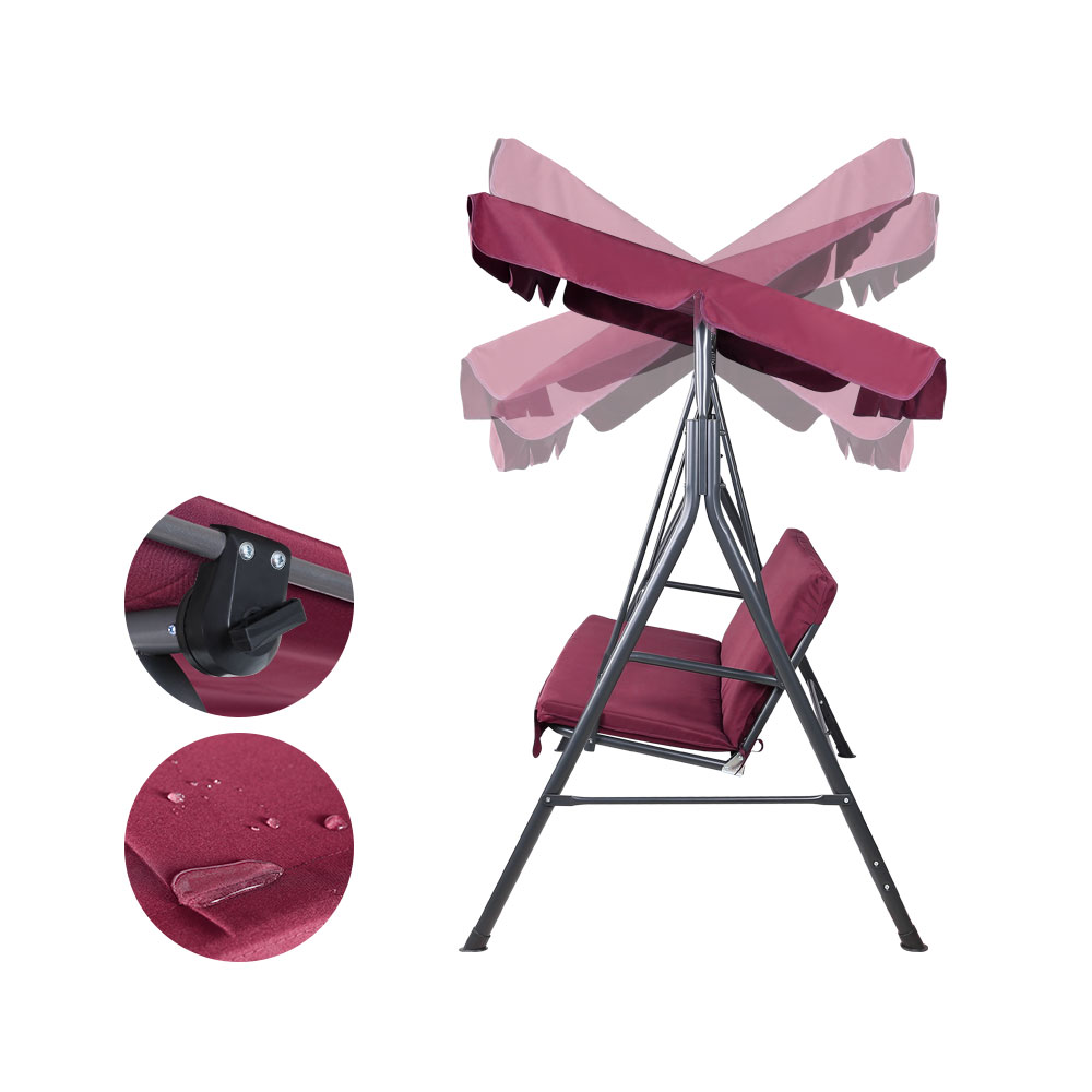 Gardeon Outdoor Swing Chair Hammock 3 Seater Garden Canopy Bench Seat Backyard – Wine Red