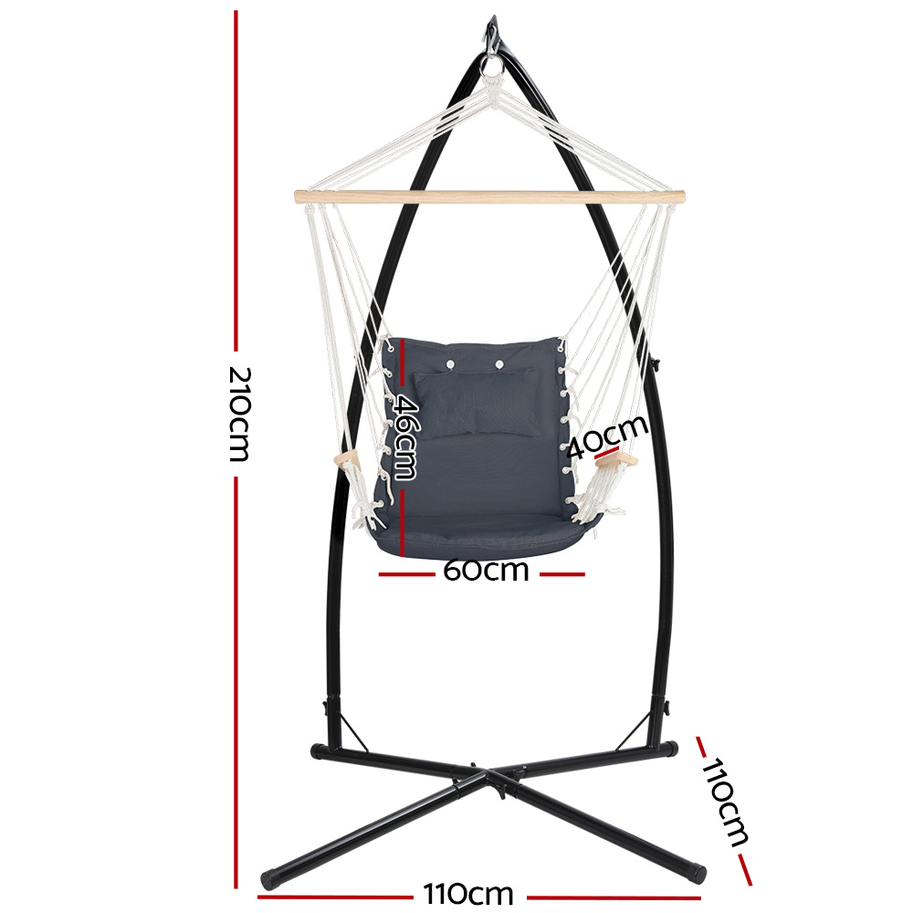 Gardeon Hammock Hanging Swing Chair – Grey, With X Shap Stand