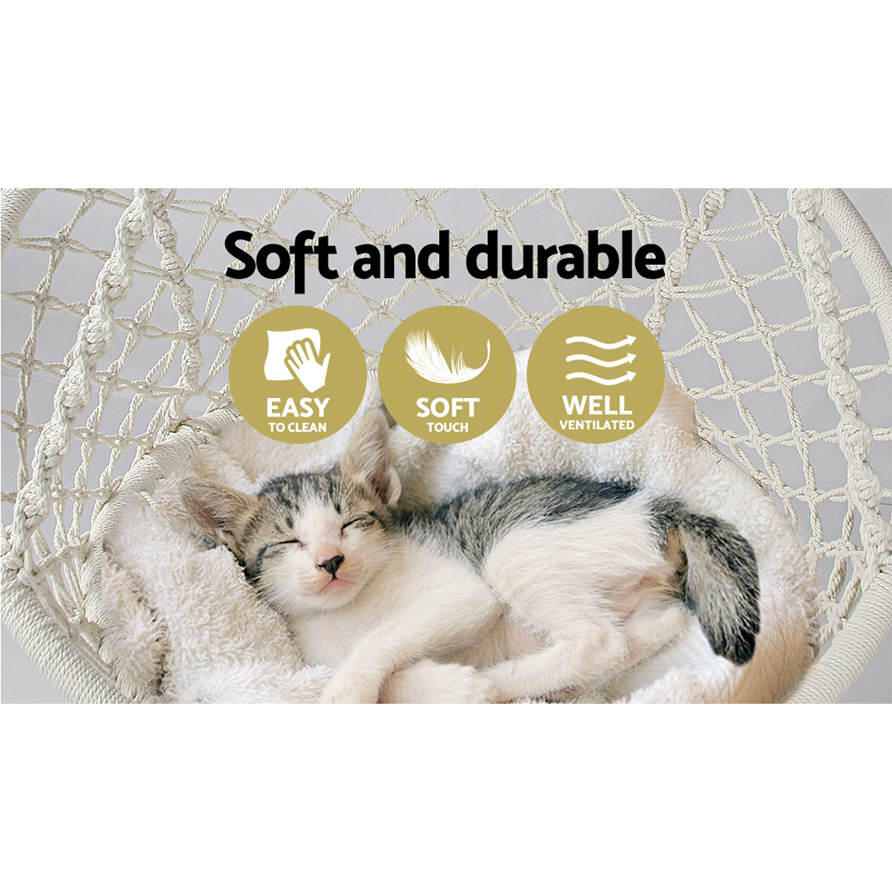 Gardeon Hammock Chair Swing Bed Relax Rope Portable Outdoor Hanging Indoor 124CM – Cream, Without Stand