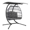 Gardeon Outdoor Furniture Lounge Hanging Swing Chair Egg Hammock Stand Rattan Wicker – Grey