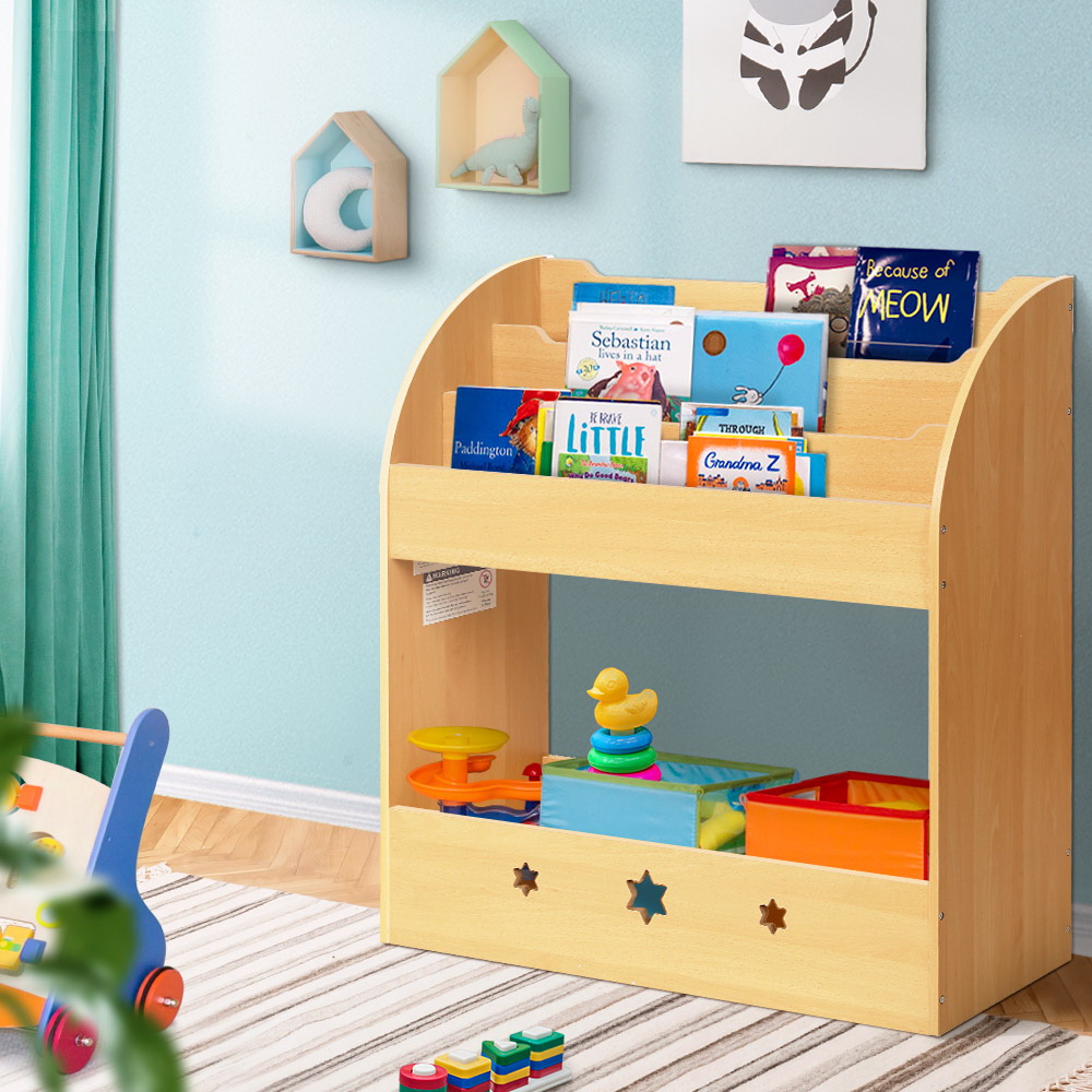 Keezi Kids Bookshelf Children Toys Storage Shelf Rack Organiser Bookcase Display – Wooden