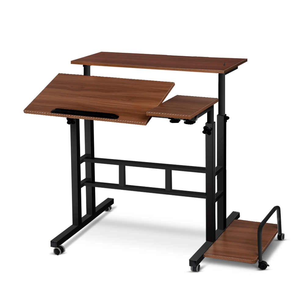 Artiss Twin Laptop Table Desk – Dark Wood