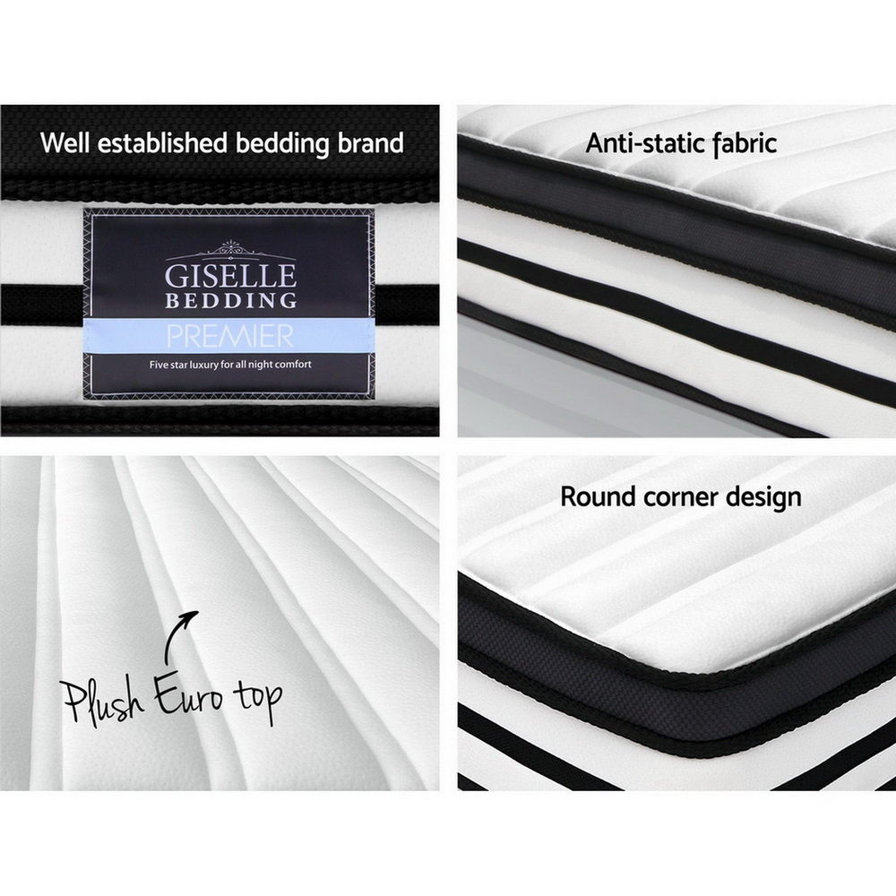 Giselle Bedding Bed Mattress Euro Top Pocket Spring Foam 27CM – QUEEN
