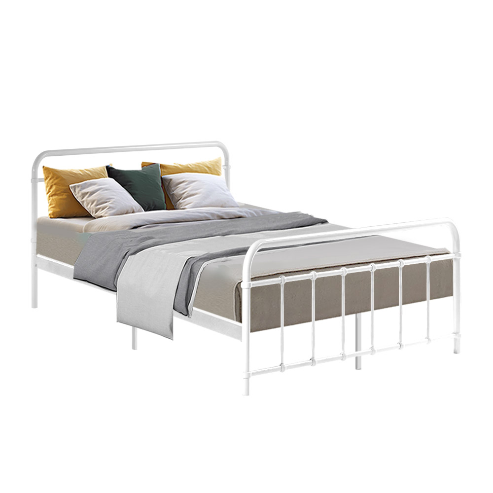 Artiss LEO Metal Bed Frame – White, DOUBLE