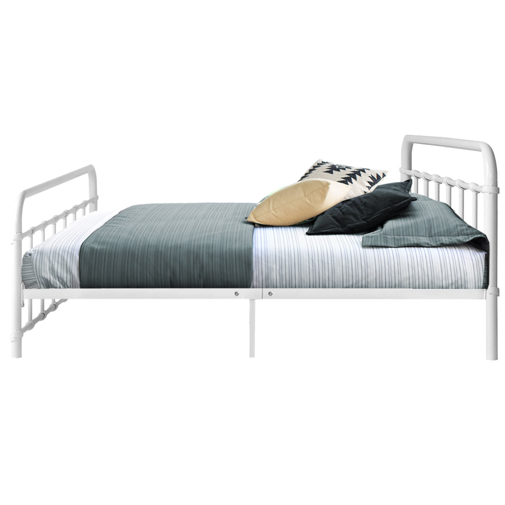 Artiss LEO Metal Bed Frame – White, QUEEN