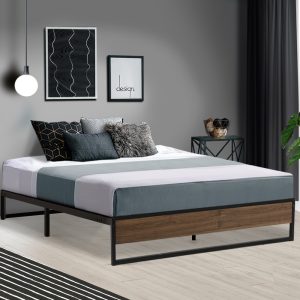 Artiss Metal Bed Frame Mattress Base Foundation Wooden Black OSLO – DOUBLE
