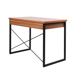 Artiss Metal Desk with Drawer – Wooden Top – Walnut and Black