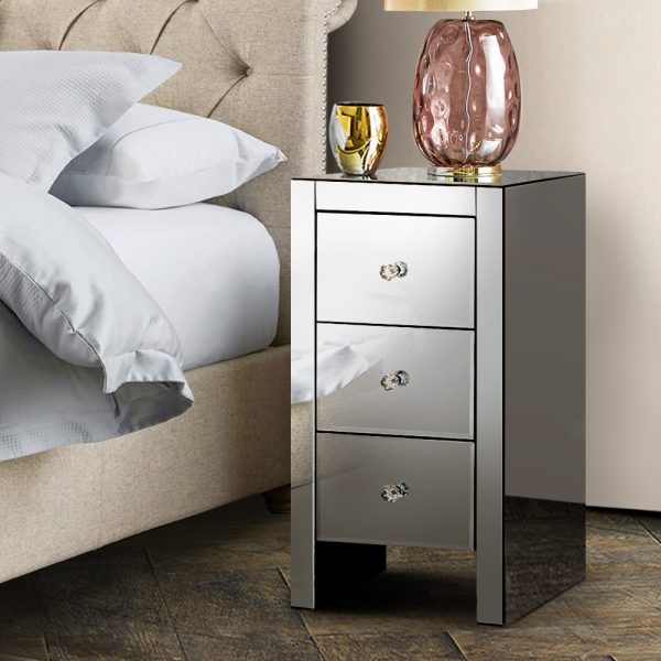 Palatine Mirrored Bedside Tables Drawers Crystal Chest Nightstand Glass