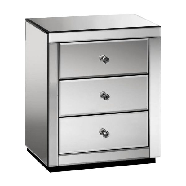 Albury Mirrored Bedside table Drawers Furniture Mirror Glass Presia