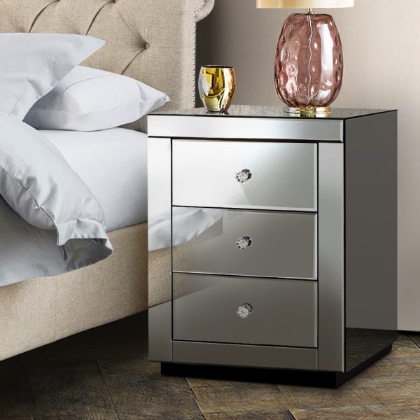 Albury Mirrored Bedside table Drawers Furniture Mirror Glass Presia