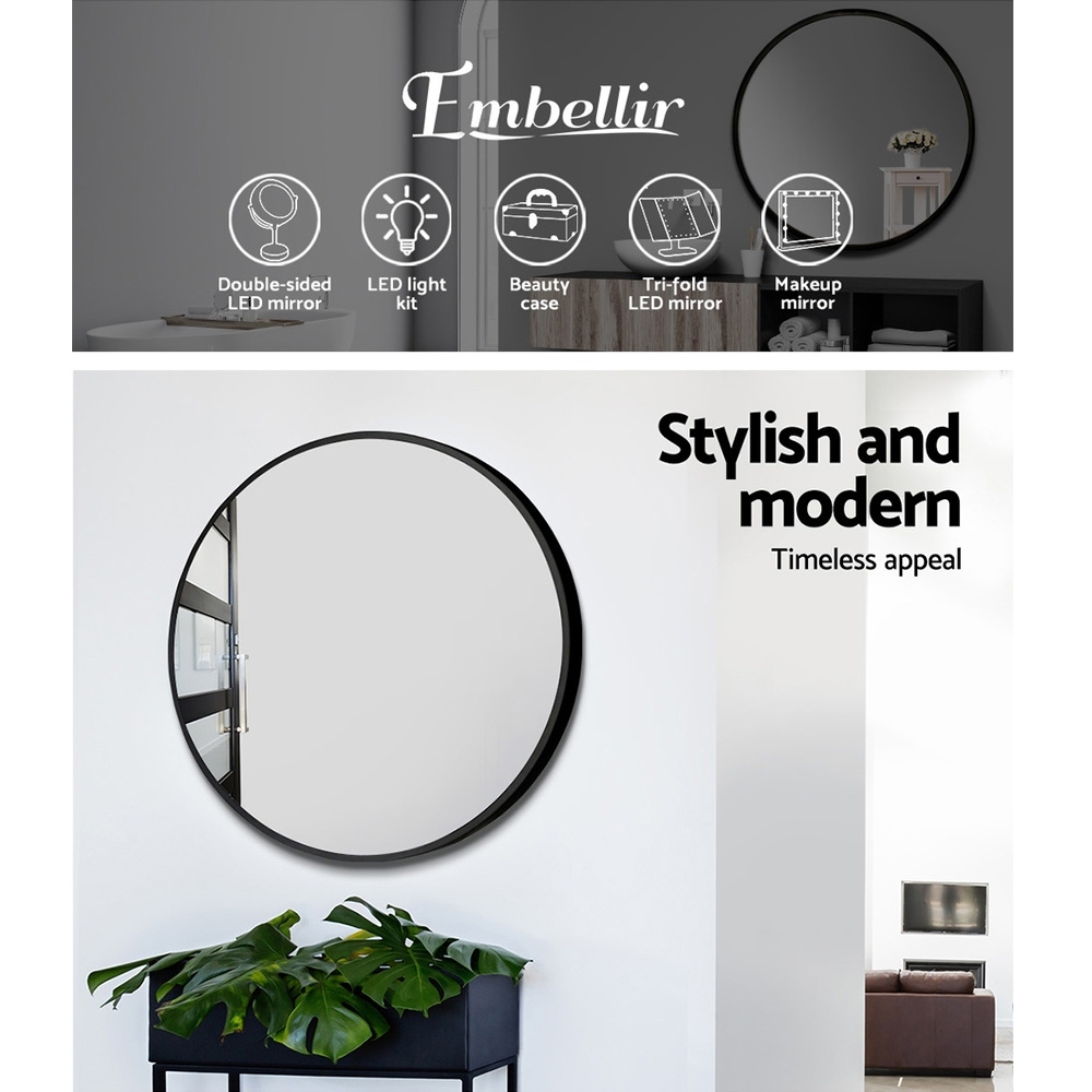 Embellir Round Wall Mirror Makeup Bathroom Mirror Frameless – 70 cm