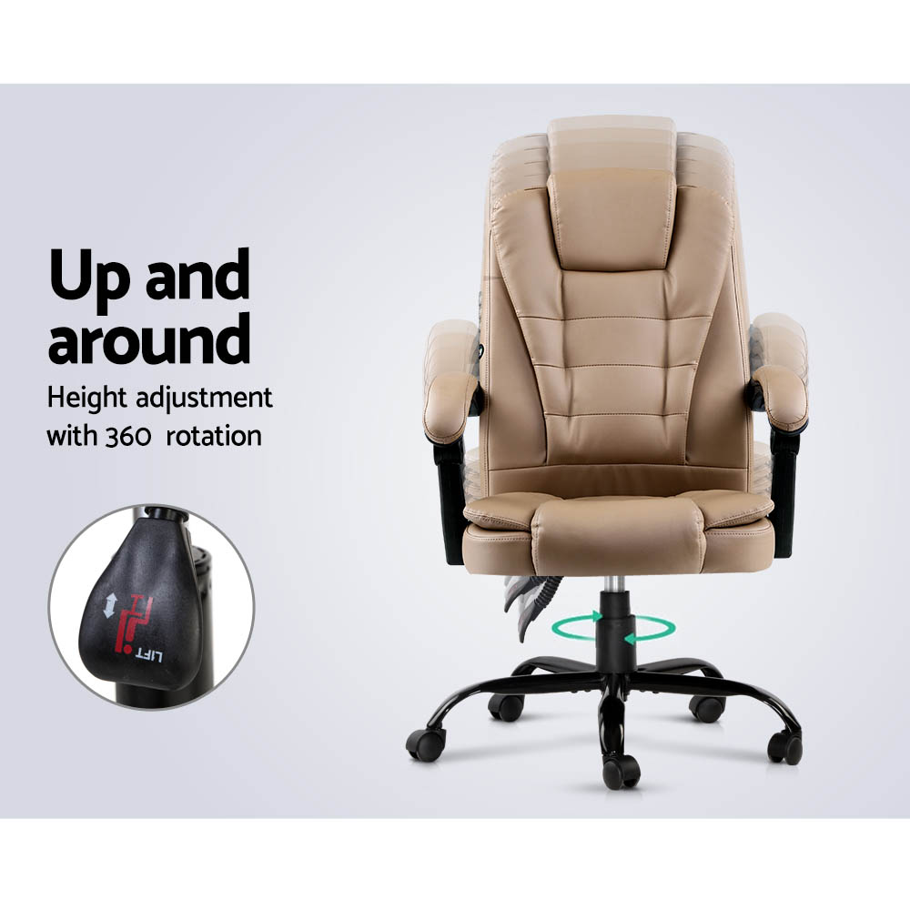 Artiss Electric Massage Office Chairs PU Leather Recliner Computer Gaming Seat – Espresso